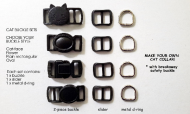 10mm square black safety cat collar kit (buckle+slider+d-ring)
